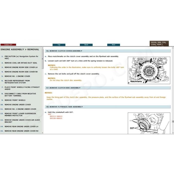LEXUS IS350 / IS300 / IS250 / IS220D / IS200D 2005 - 2013 SERVICE & REPAIR MANUAL
