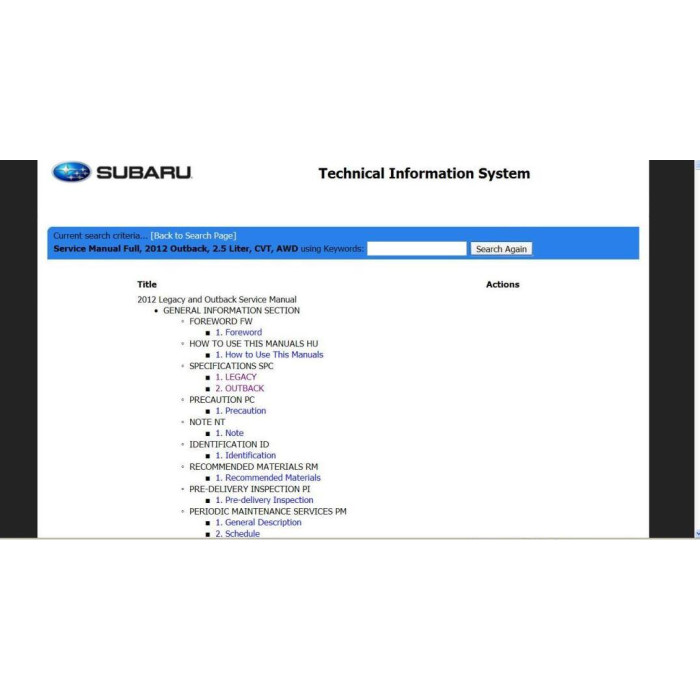 SUBARU LEGACY / OUTBACK 2009 - 2014 SERVICE MANUAL