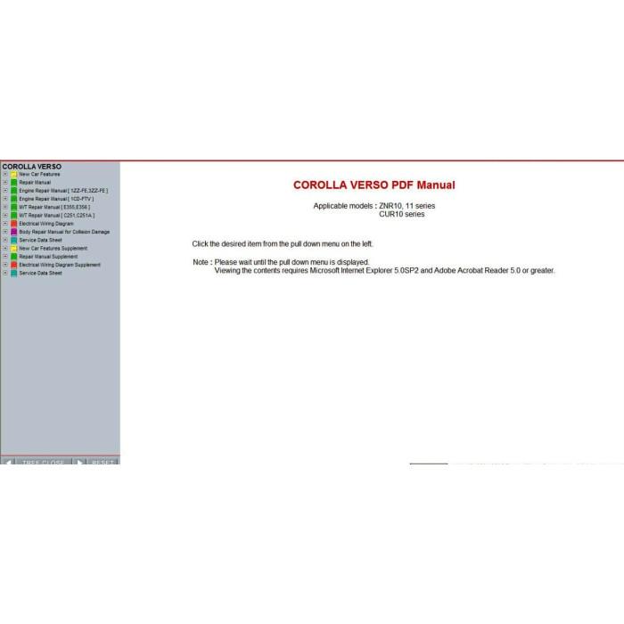 TOYOTA COROLLA VERSO 2004 - 2009 SERVICE & REPAIR MANUAL