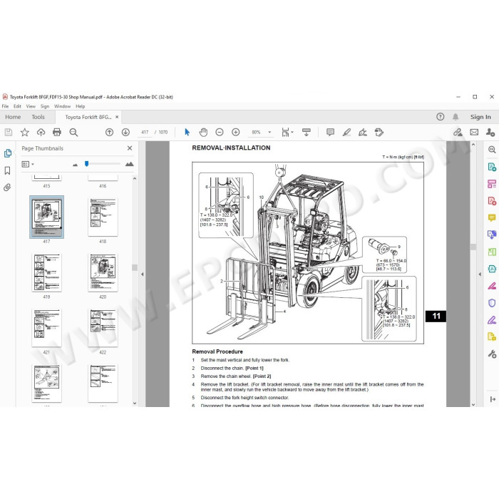 Toyota Forklift 8FGF 8FDF 15-30 series service manual