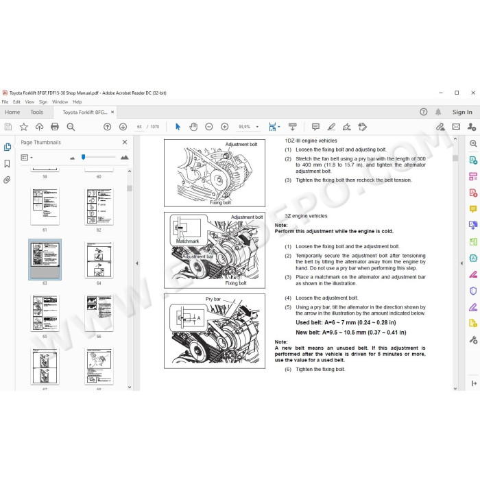 Toyota Forklift 8FGF 8FDF 15-30 series service manual