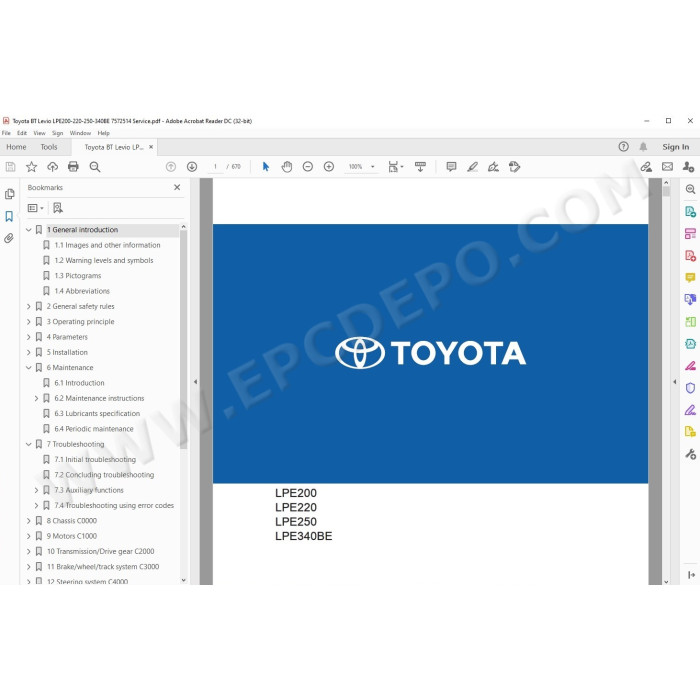 Toyota Levio LPE200 LPE220 LPE250 LPE340BE service manual