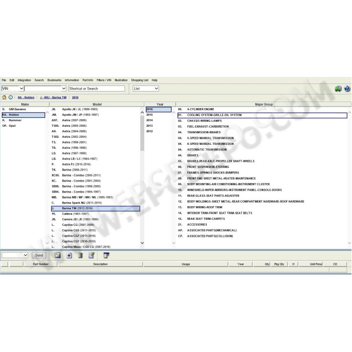 General Motors GM Holden Australia EPC parts catalog 2016