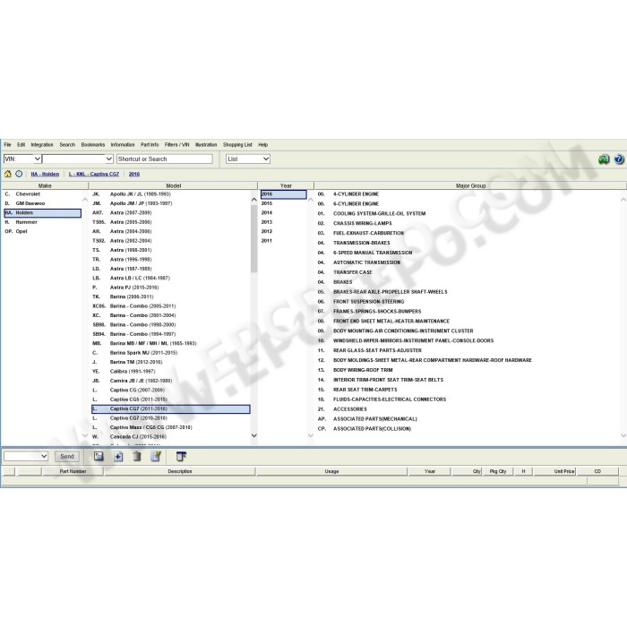 General Motors GM Holden New Zealand EPC parts catalog 2016