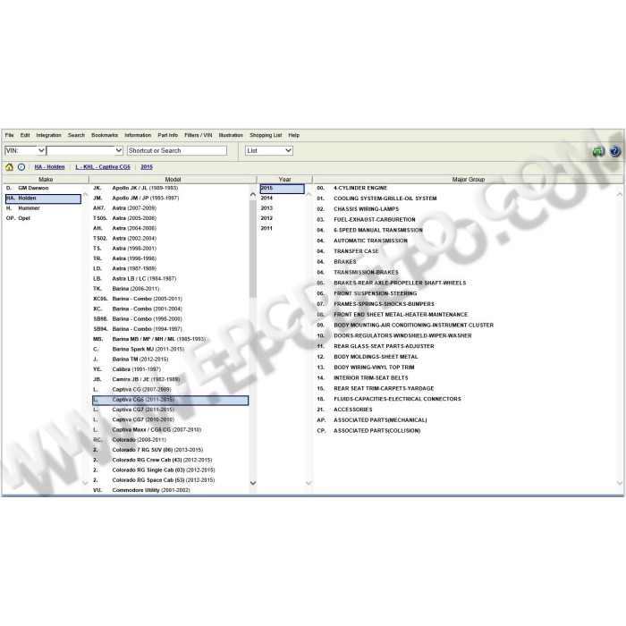 General Motors GM Holden New Zealand EPC parts catalog 2015