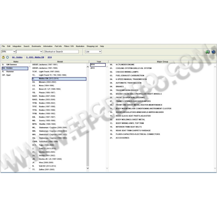 General Motors GM Holden New Zealand EPC parts catalog 2015