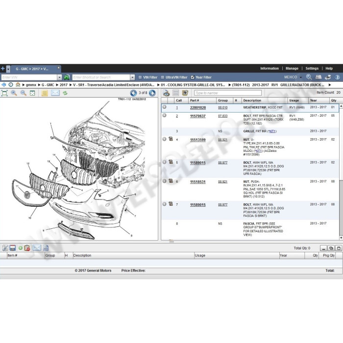 General Motors GM MX Mexico EPC parts catalog 2017
