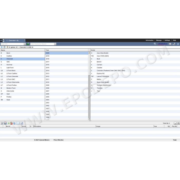 General Motors GM MX Mexico EPC parts catalog 2019