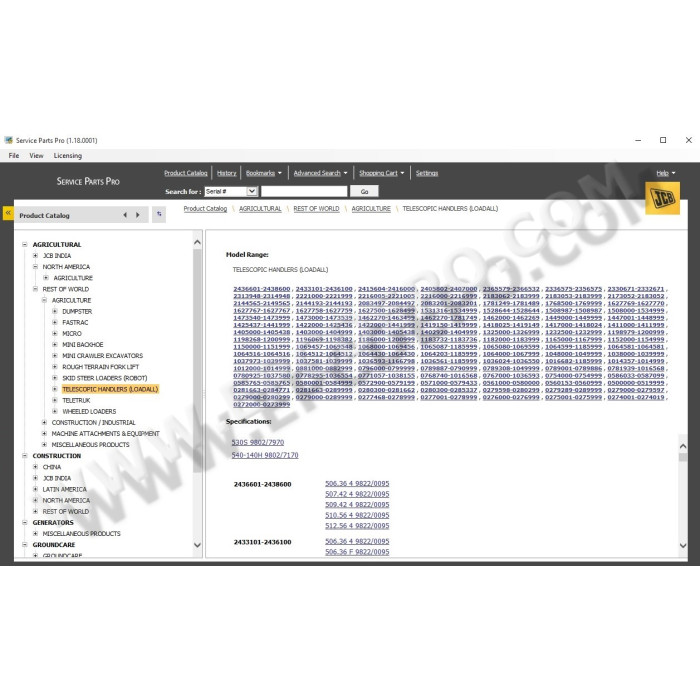 JCB SPP Service Parts Pro EPC parts catalog 2015