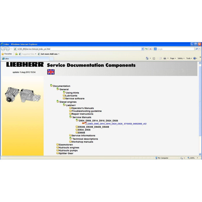 Liebherr Lidos Engine / MOT EPC parts + service offline 2013